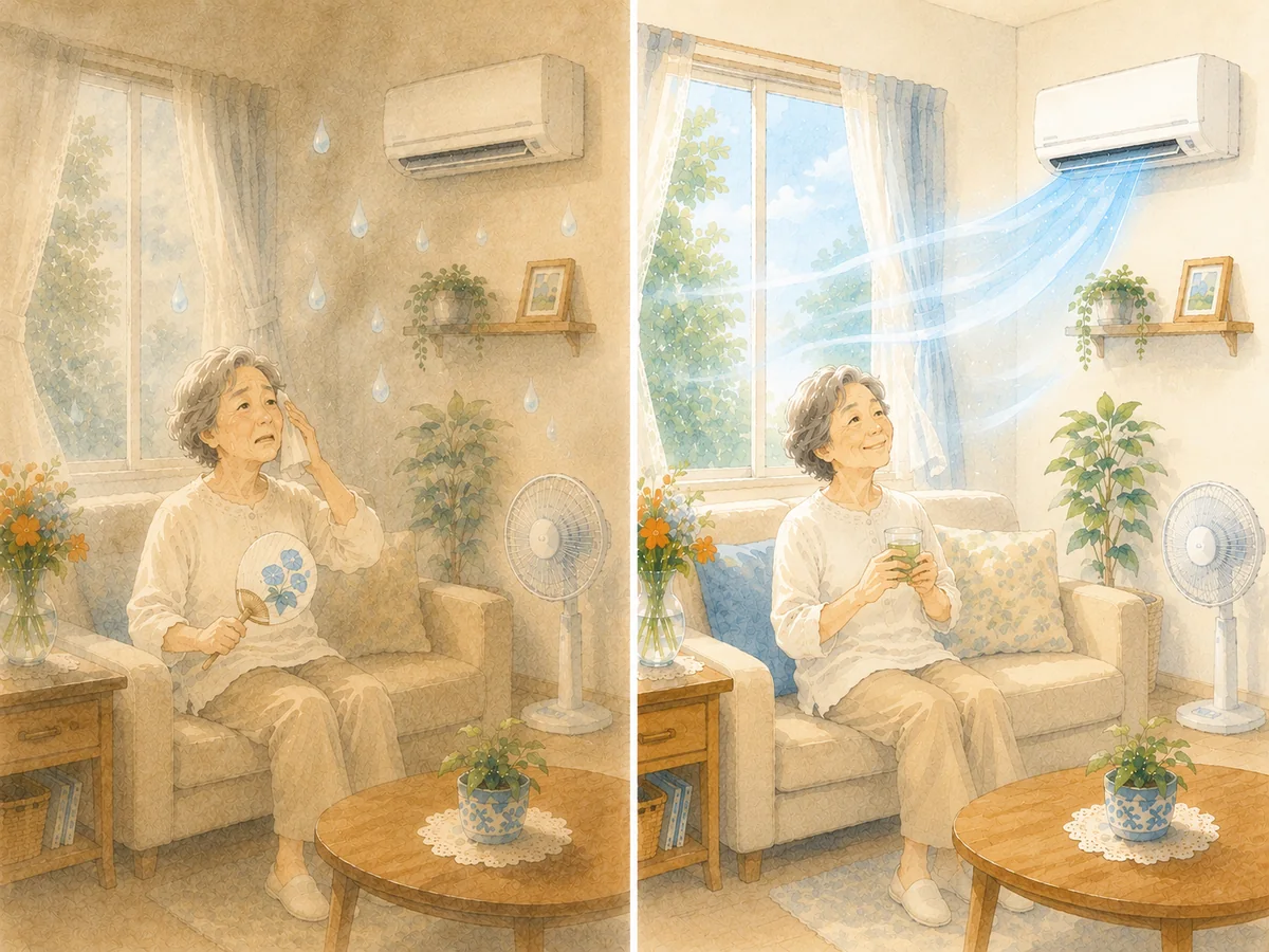 湿気の多い部屋と、湿気をとったあとの部屋の体感の違い