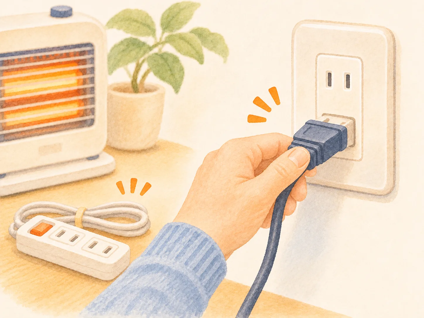 消費電力の大きい暖房器具を壁のコンセントに直接つなぐ、安全な使い方